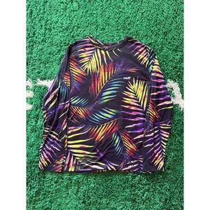 Neff Long Sleeve Palm Leaf Print T Shirt‎ Black Rainbow Tropical Size M